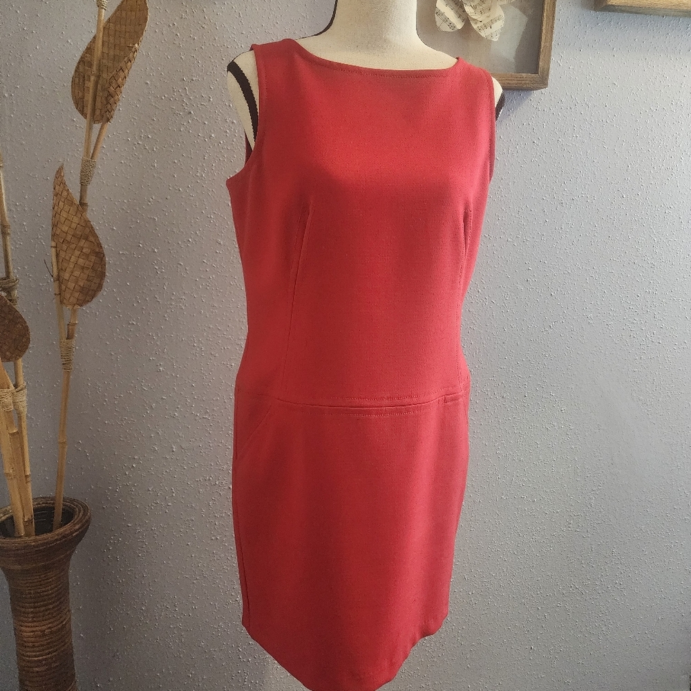 LOFT Red Sheath Mini Dress Scoop Neck Sleeveless